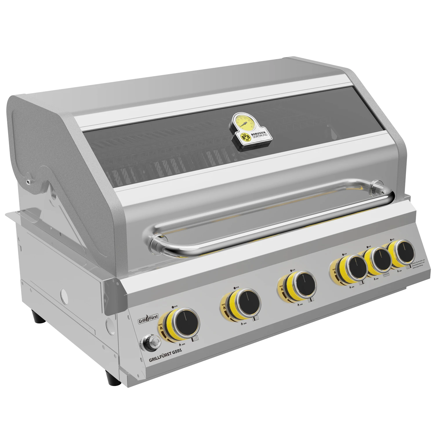Grillfürst G591G Borussia Dortmund Edition 5-Brenner Einbaugrill Mit Heckbrenner Und Gusseisen Rosten 2 Grillfürst G591G Borussia Dortmund Edition 5-Brenner Einbaugrill Mit Heckbrenner Und Gusseisen Rosten – Bild 2