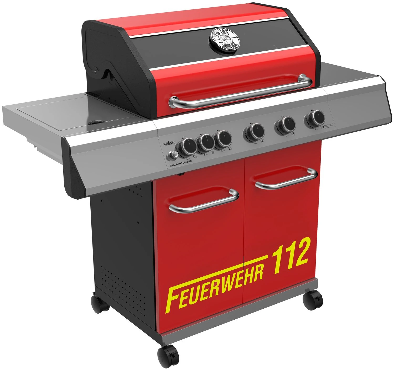 Grillfürst G510G 5-Brenner Gasgrill Mit Hochtemperaturbrenner Und Gusseisen Rosten - Feuerwehr Edition 1 Grillfürst G510G 5-Brenner Gasgrill Mit Hochtemperaturbrenner Und Gusseisen Rosten - Feuerwehr Edition