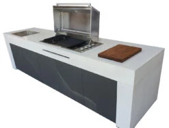 Grillfürst Outdoor Küche Aus 3-tlg. Gegossenem Beton Und HPL (300 Cm X 90 Cm) - Mit Einbaugrill Und Spüle -Grill Mit Freu Geschaft Grillfuerst Outdoor Kueche Beton HPL schmal