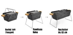 Knister Grill Original - Ausziehbarer Holzkohle Kompaktgrill -Grill Mit Freu Geschaft Knister Kohlegrill klein Henkel ausziehbar