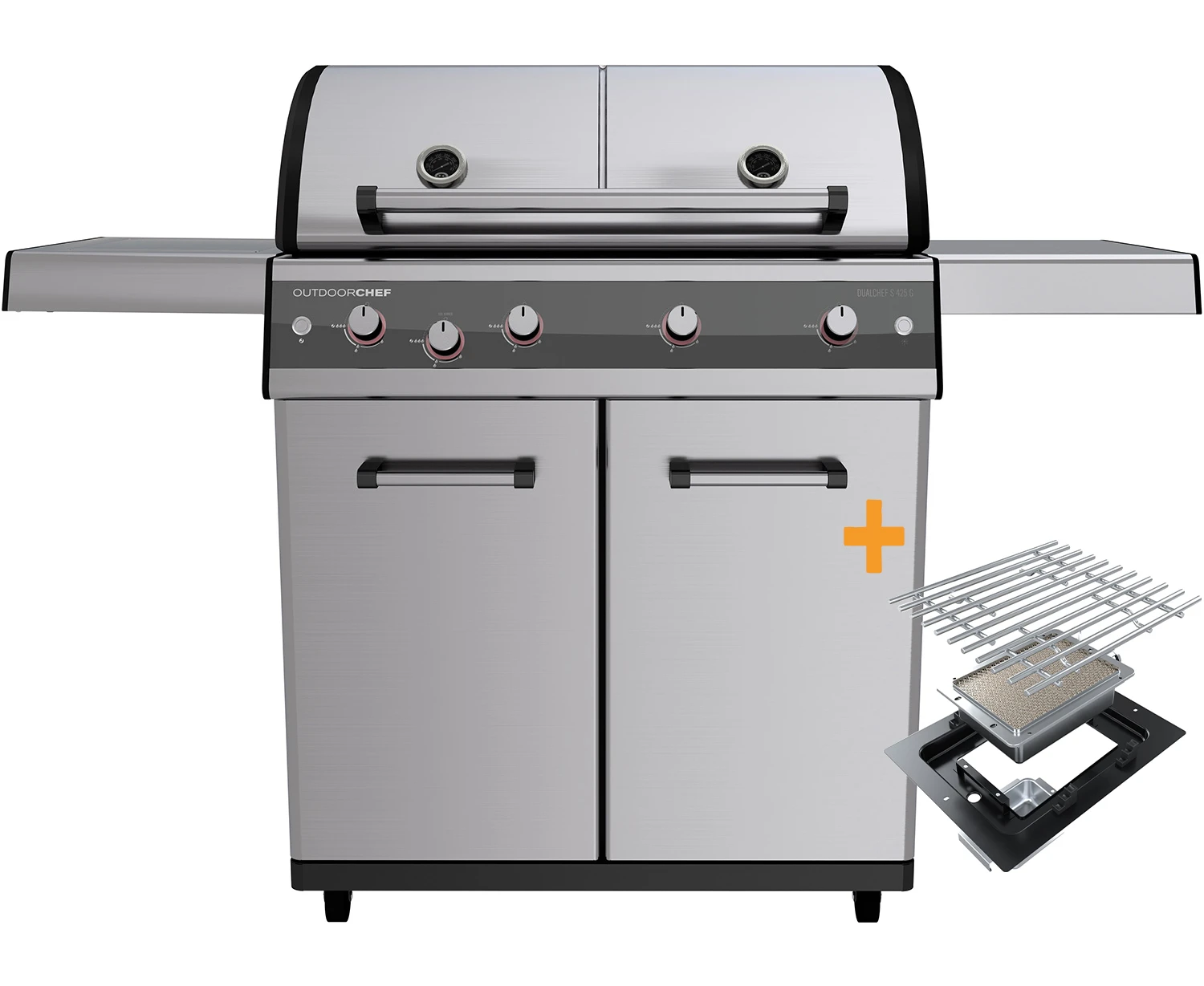 Outdoorchef Dualchef S 425 G Edelstahl Gasgrill Mit Seitenkocher + Blazing Zone Infrarotbrenner + DGS Gusseisen Grillrost 2 Stk. + DGS Gemüse Grillrost 2 Stk. 1 Outdoorchef Dualchef S 425 G Edelstahl Gasgrill Mit Seitenkocher + Blazing Zone Infrarotbrenner + DGS Gusseisen Grillrost 2 Stk. + DGS Gemüse Grillrost 2 Stk.