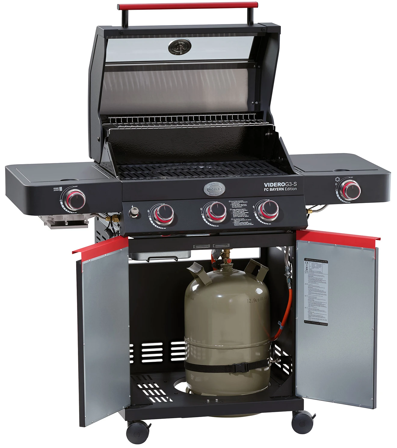 Rösle Videro G3-S VARIO+ Schwarz Gasgrill - FC Bayern Edition - Inkl. FC Bayern Abdeckhaube, Barbecue Grillzange Und Burgerpresse 4 Rösle Videro G3-S VARIO+ Schwarz Gasgrill - FC Bayern Edition - Inkl. FC Bayern Abdeckhaube, Barbecue Grillzange Und Burgerpresse – Bild 4